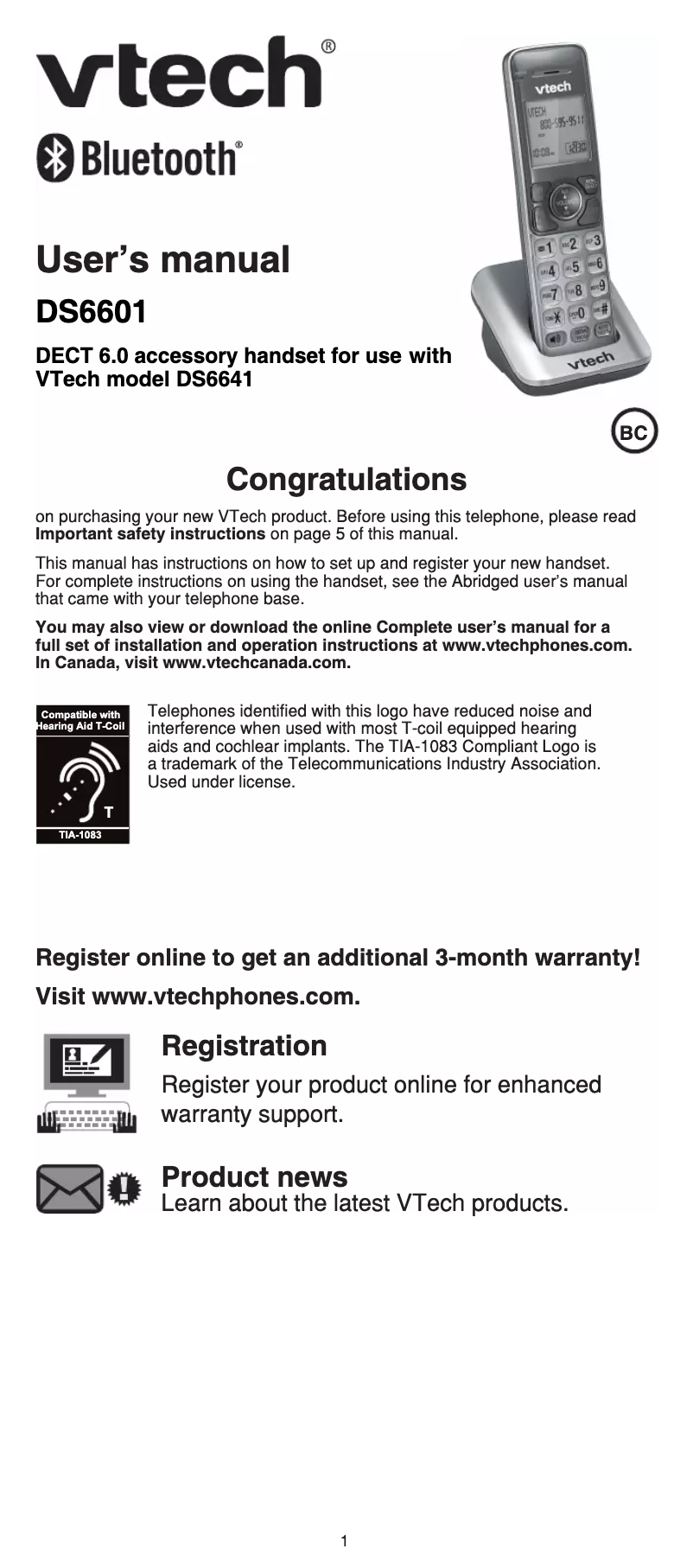 Page 1 of the manual User Manual Vtech DS6601