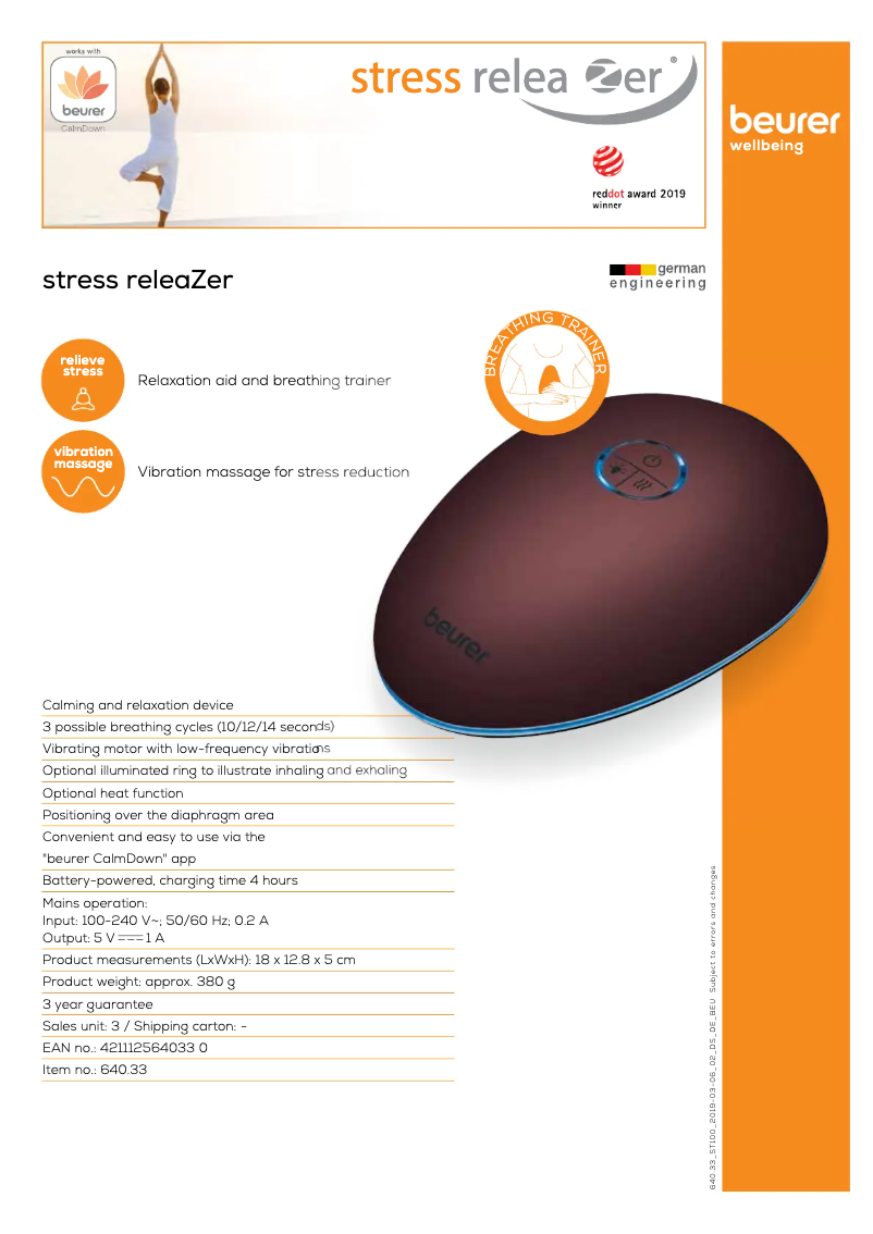 Page 1 of the manual Technical Sheet Beurer Stress releaZer