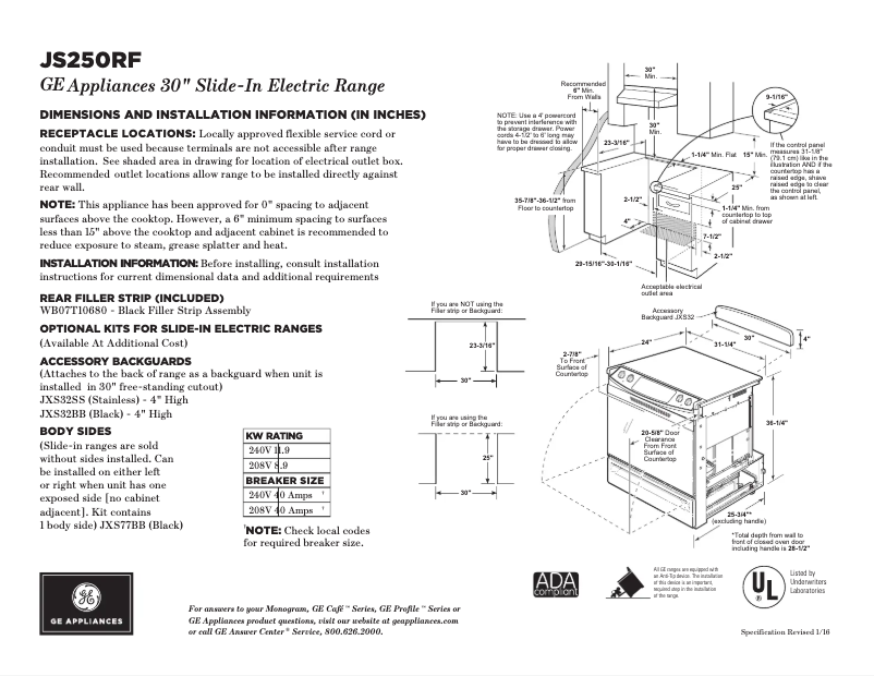 First page image of the manual for JS250RFSS