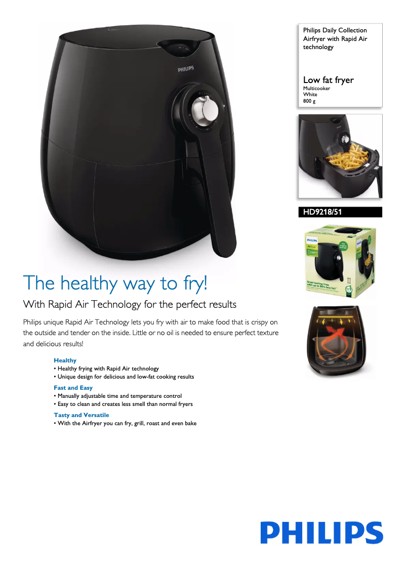 Page 1 of the manual Technical Sheet Philips Daily Collection Airfryer HD9218