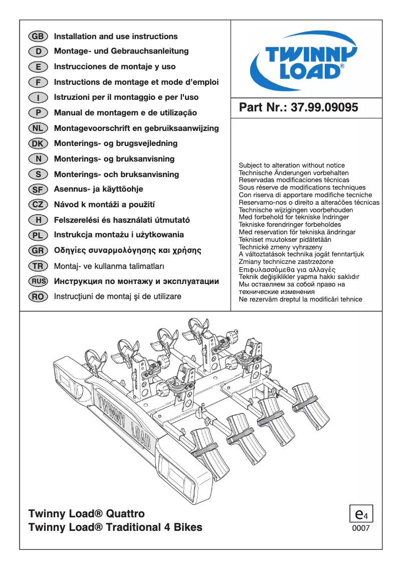 First page image of the manual for Traditional 4 Bikes