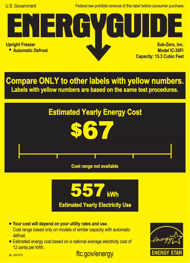 Page 1 of the manual Energy Label Sub-Zero IC-30FI-LH