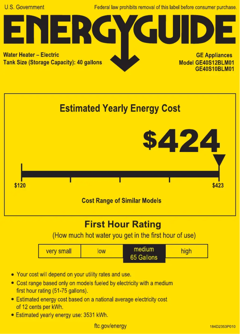 Page 1 of the manual Energy Label GE GE40S12BLM