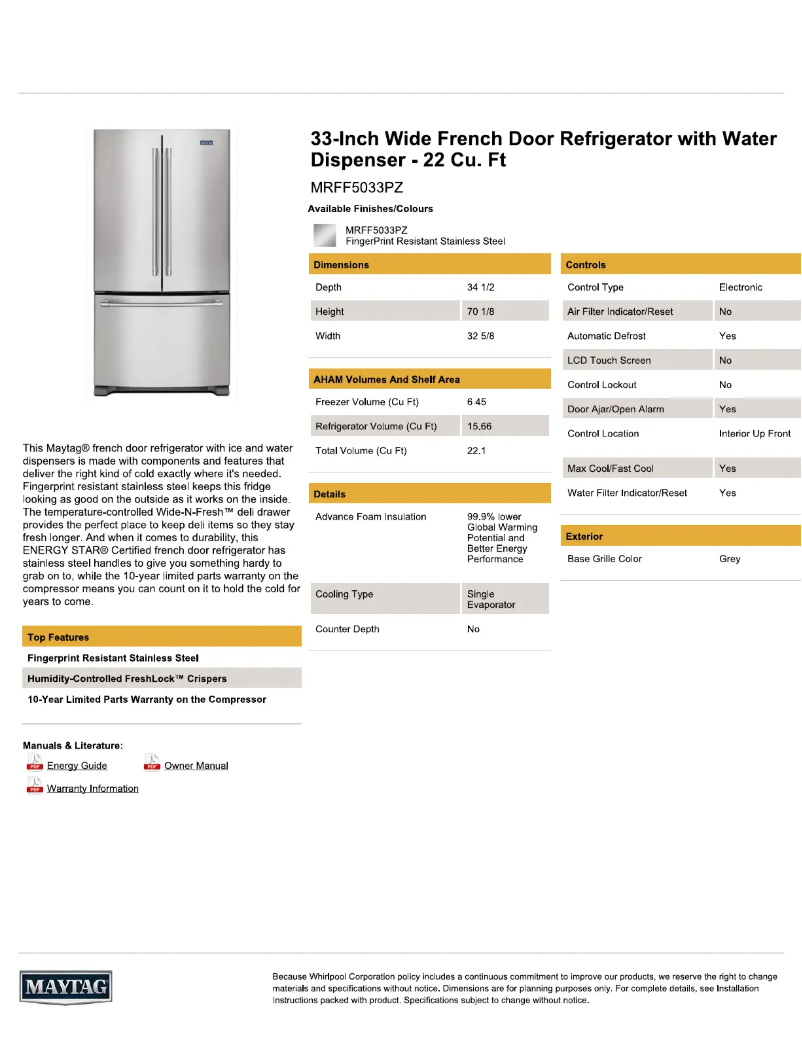 First page image of the manual for MRFF5033PZ