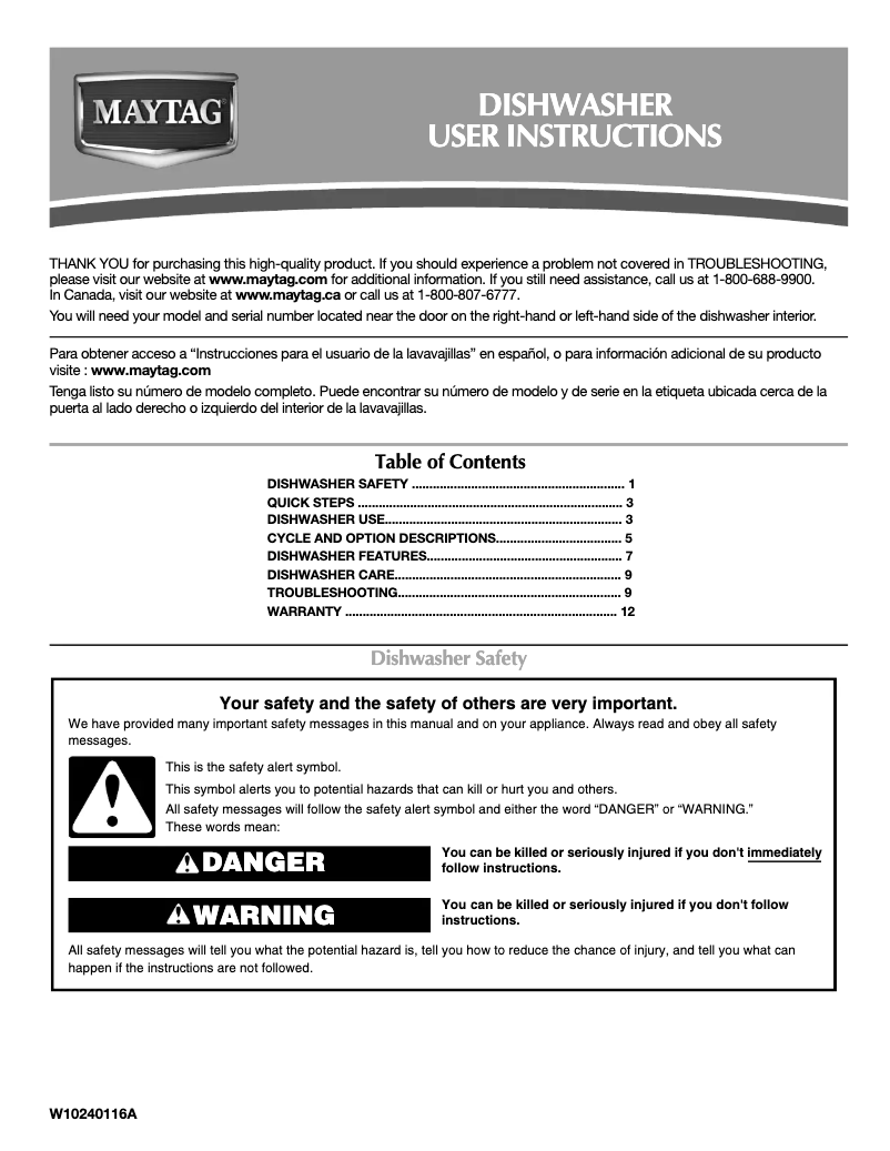 Page 1 of the manual User Manual Maytag MDB6769AWW