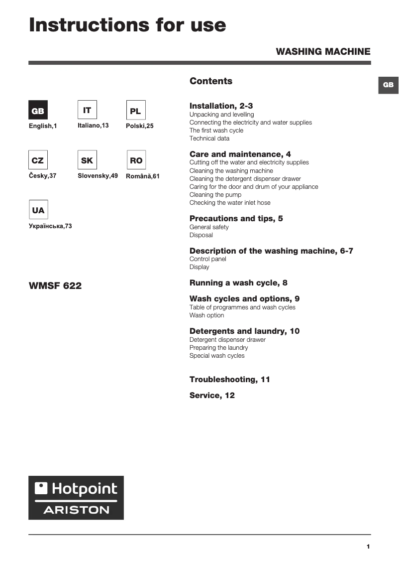 First page image of the manual for WMSF 622 EU.L