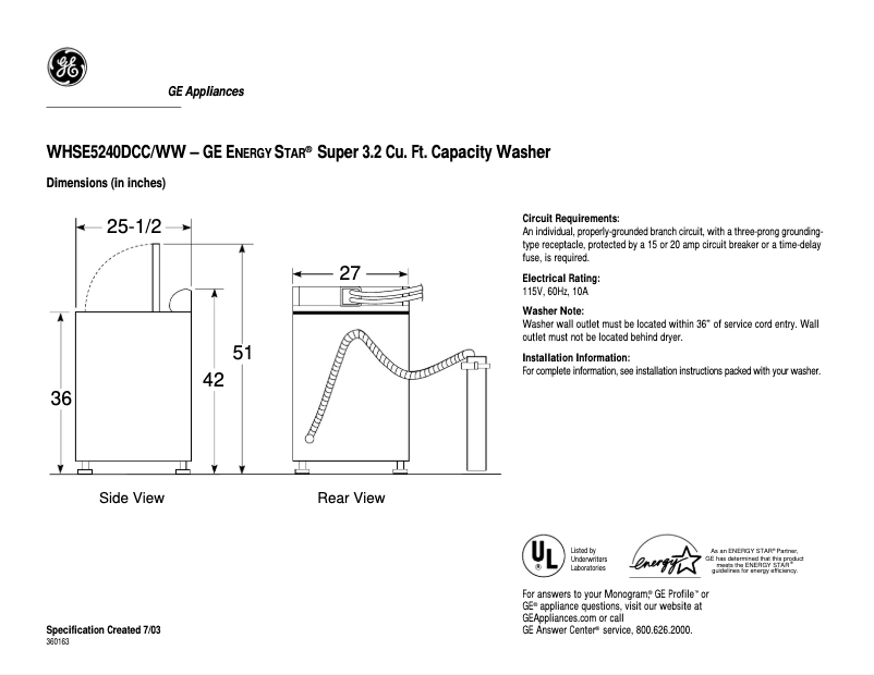 First page image of the manual for WHSE5240DCC