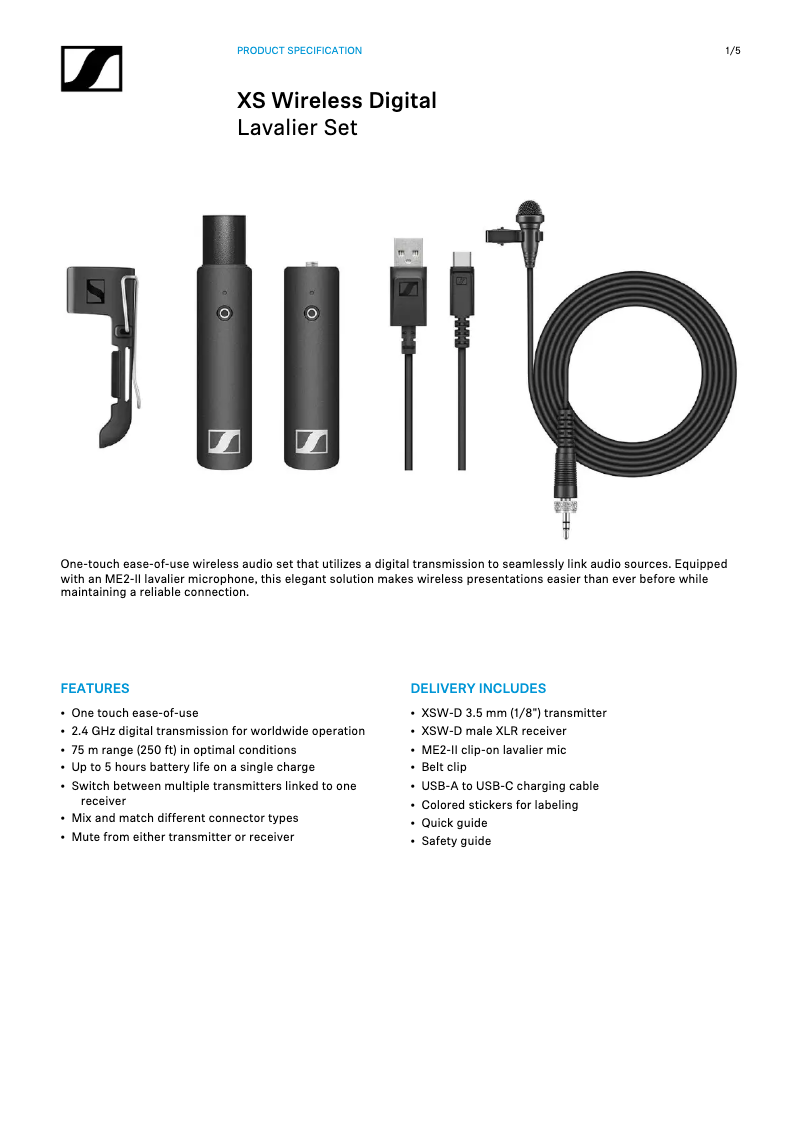 First page image of the manual for XSW-D Lavalier Set