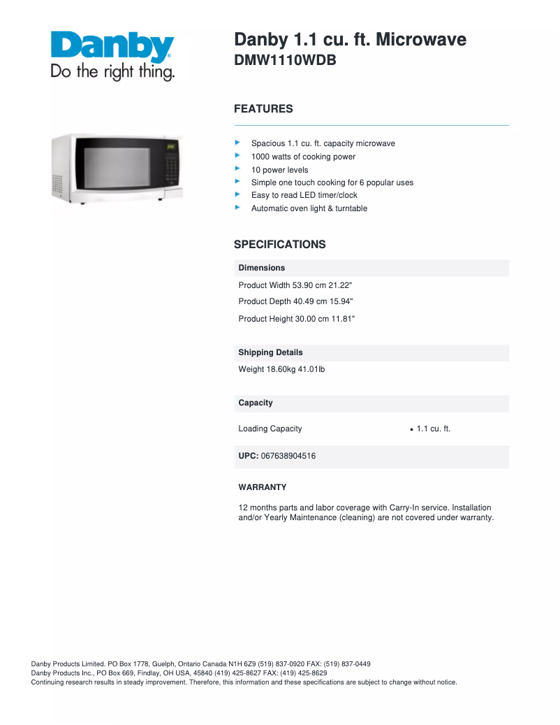 First page image of the manual for DMW1110WDB