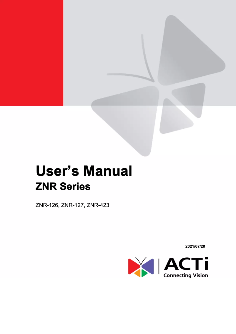 Page 1 of the manual User Manual ACTi ZNR-423