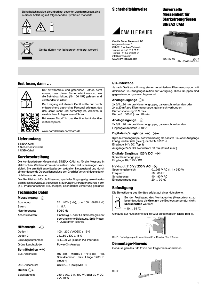 First page image of the manual for Sineax CAM