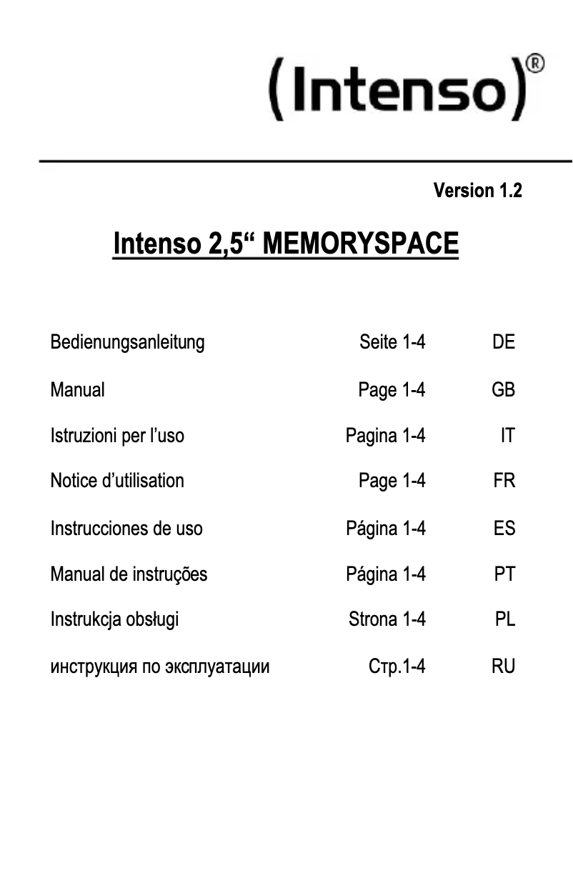 First page image of the manual for Memory Space