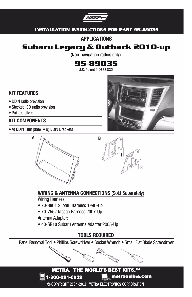 Page 1 de la notice Manuel utilisateur Metra 95-8903S