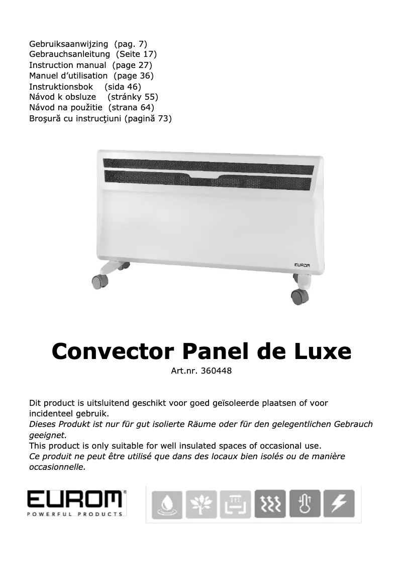 Page 1 of the manual User Manual Eurom Convector Panel de Luxe