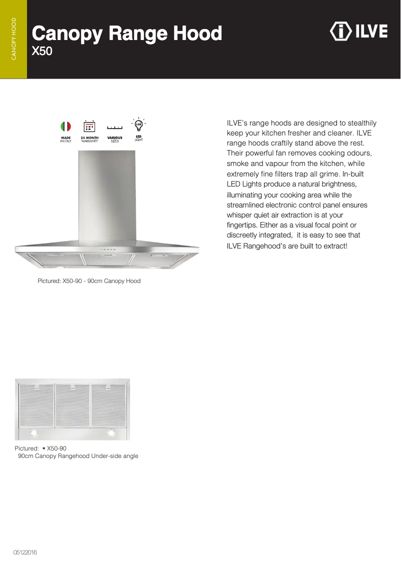 Page 1 of the manual Technical Sheet Ilve X50/90