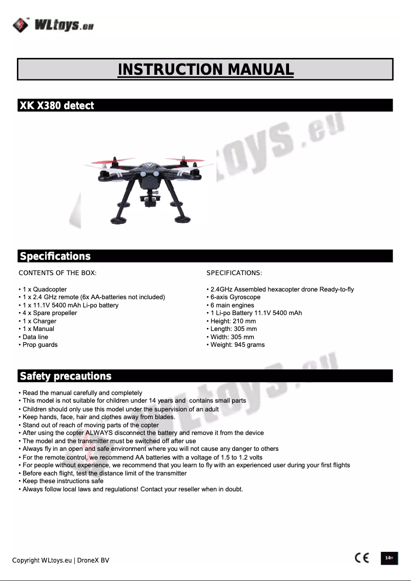 Page 1 of the manual User Manual WLtoys XK X380 - Detect
