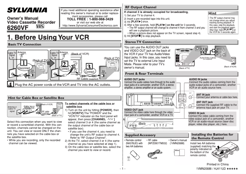 First page image of the manual for 6260VF