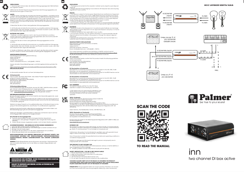 Page 1 of the manual Technical Sheet Palmer RIVER inn