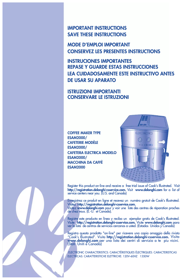 First page image of the manual for Caffe Venezia ESAM 2000