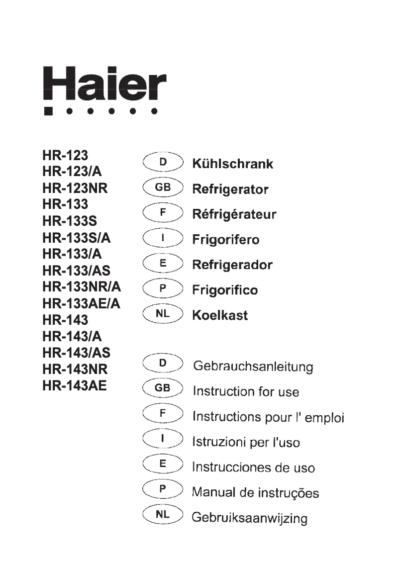 First page image of the manual for HR-133