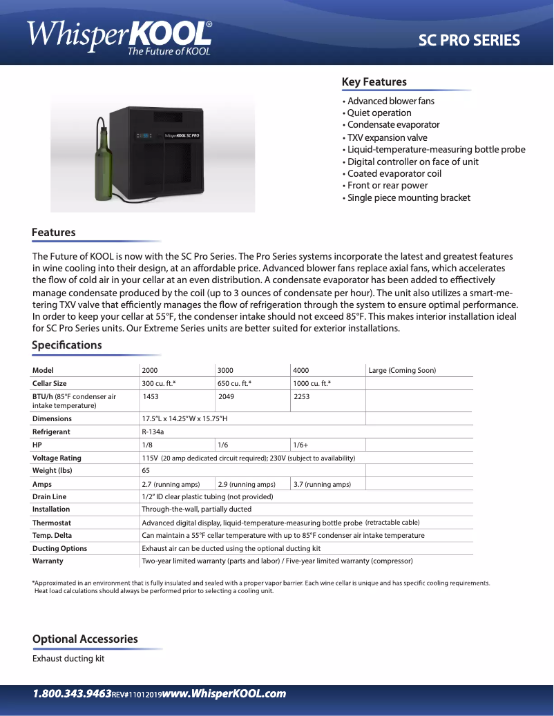 Page 1 of the manual Technical Sheet WhisperKOOL U-WKSC3000-115-PRO