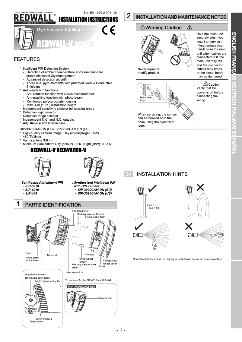 First page image of the manual for Redwall SIP-3020-IP-BOX