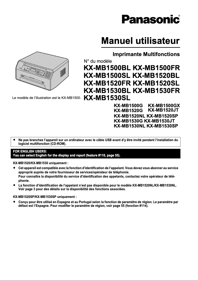 First page image of the manual for KX-MB1530BL