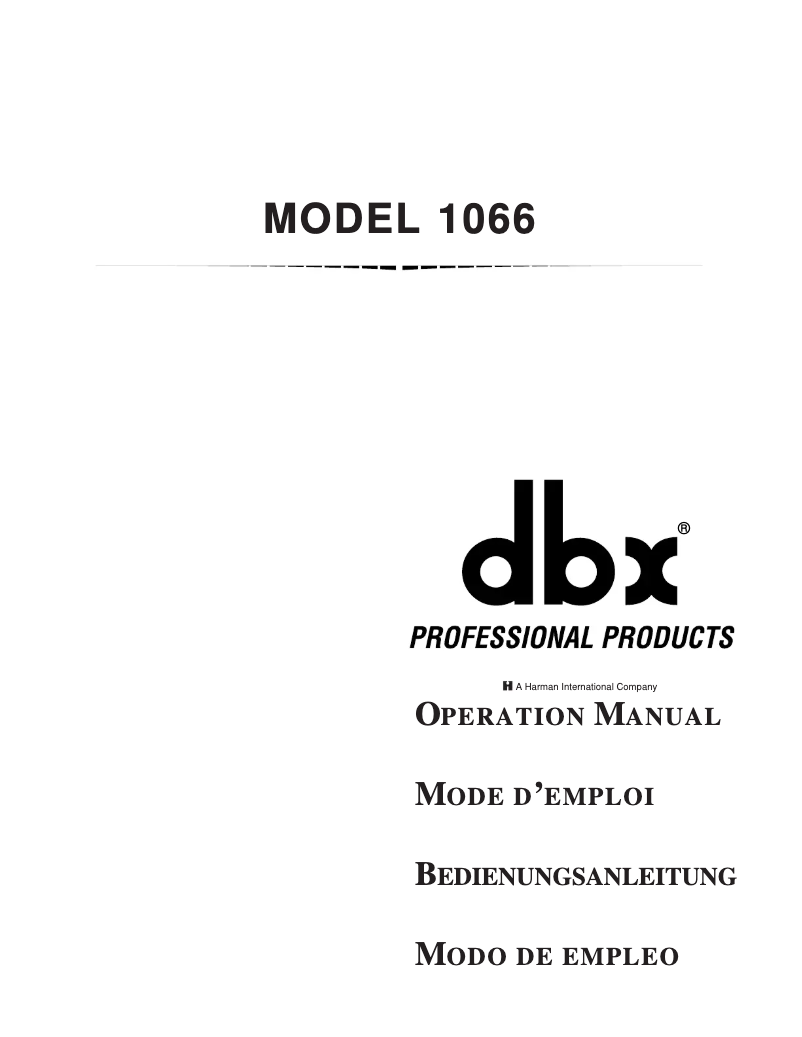 Page 1 of the manual User Manual DBX 1066