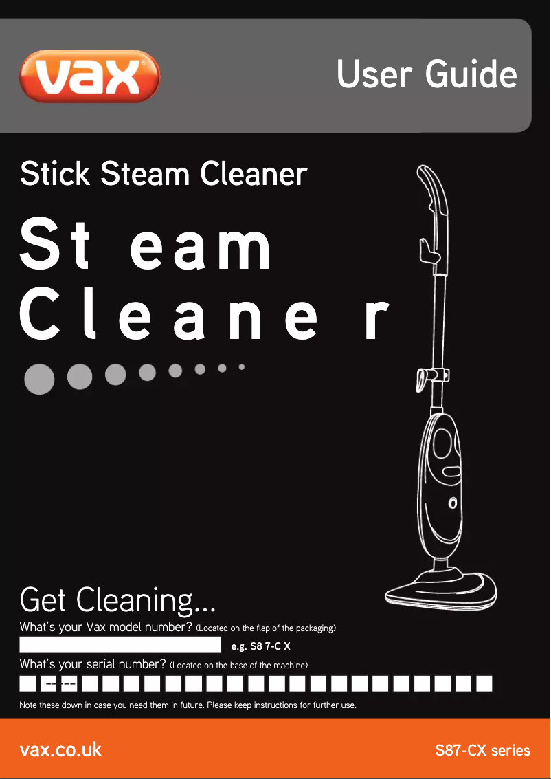 Page 1 of the manual User Manual Vax S87-CX