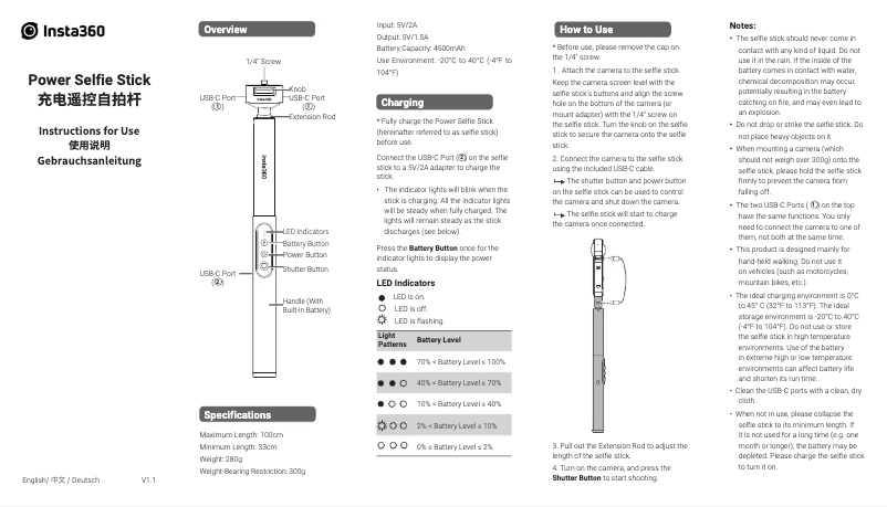 Page 1 of the manual User Manual Insta360 Power Selfie Stick