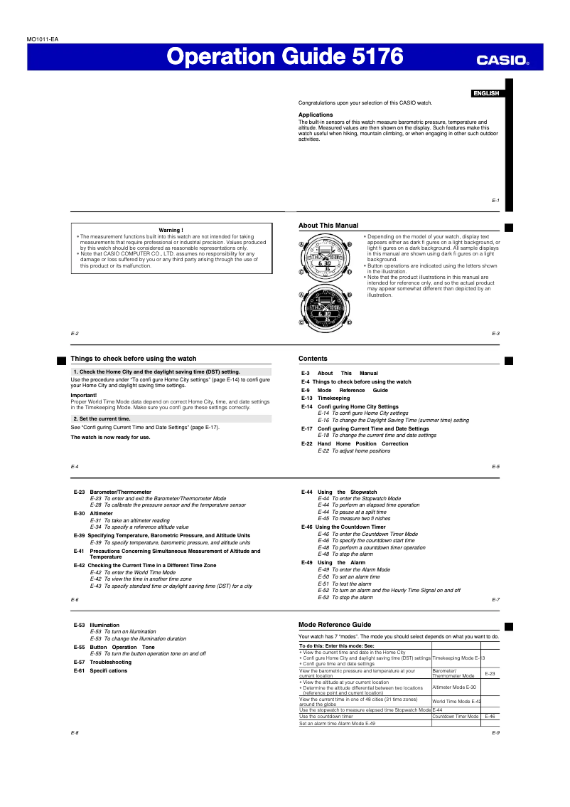 Page 1 of the manual User Manual Casio 5176