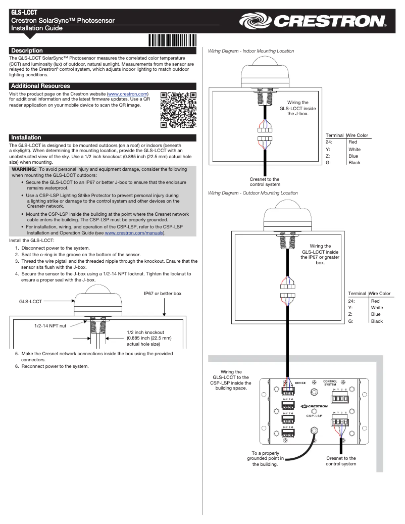 Page 1 de la notice Manuel utilisateur Crestron GLS-LCCT