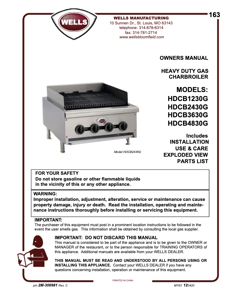 Page 1 of the manual User Manual Wells HDCB4830G
