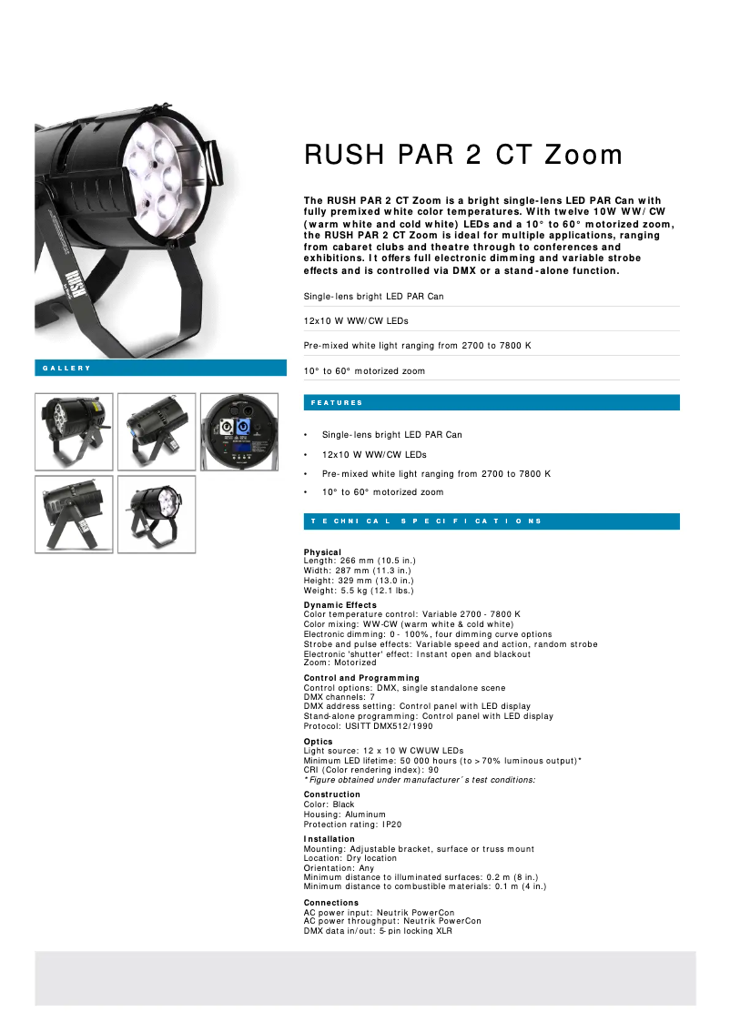 First page image of the manual for RUSH PAR 2 CT Zoom