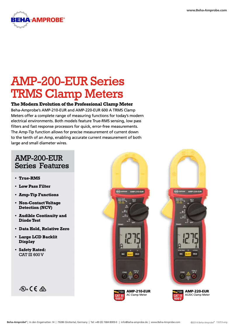 Page 1 of the manual Technical Sheet Beha-Amprobe AMP-210-EUR