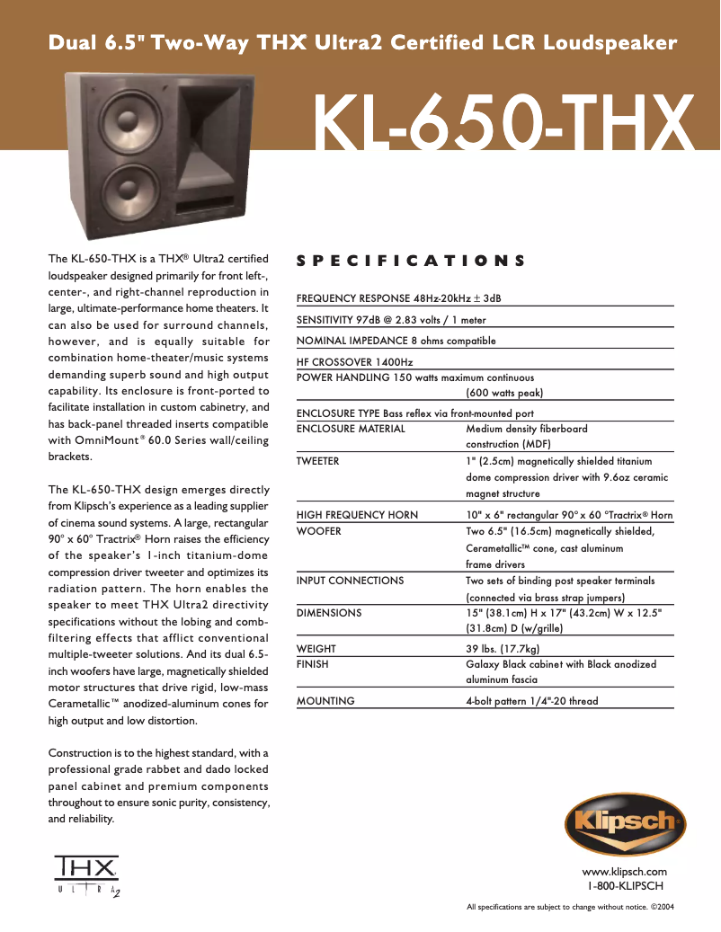 First page image of the manual for KL-650-THX