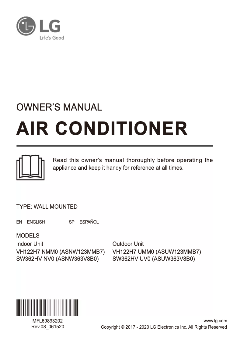 First page image of the manual for VH122H7