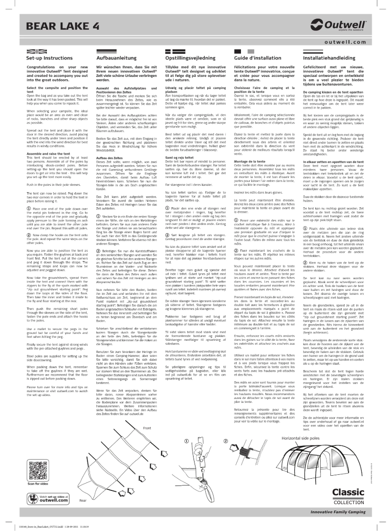 Page 1 of the manual User Manual Outwell Classic Bear Lake 4