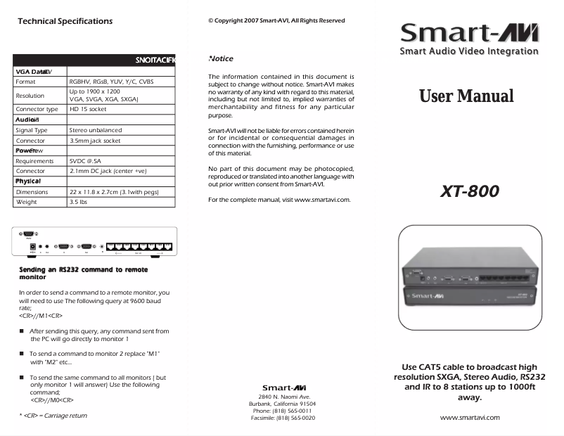 First page image of the manual for XT-TX800