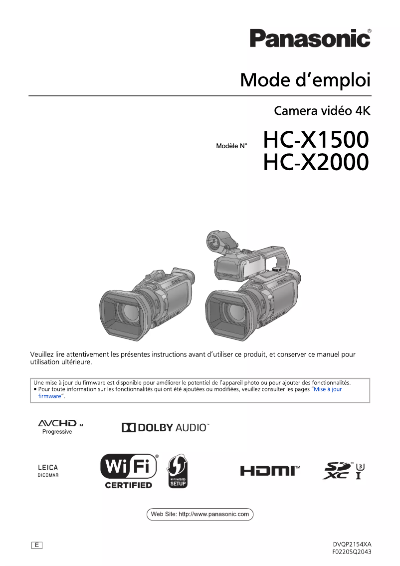 First page image of the manual for HC-X2000
