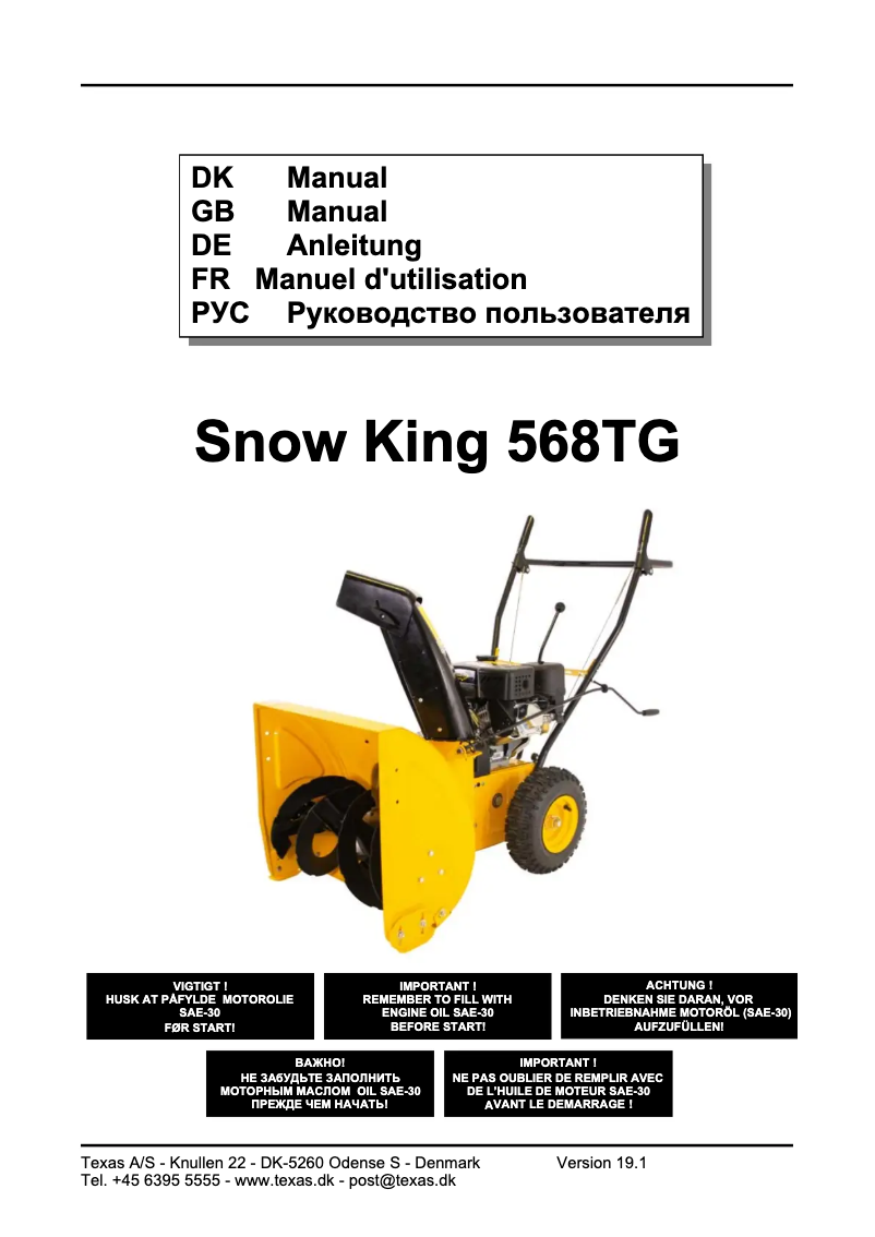 First page image of the manual for Snow King 568TG