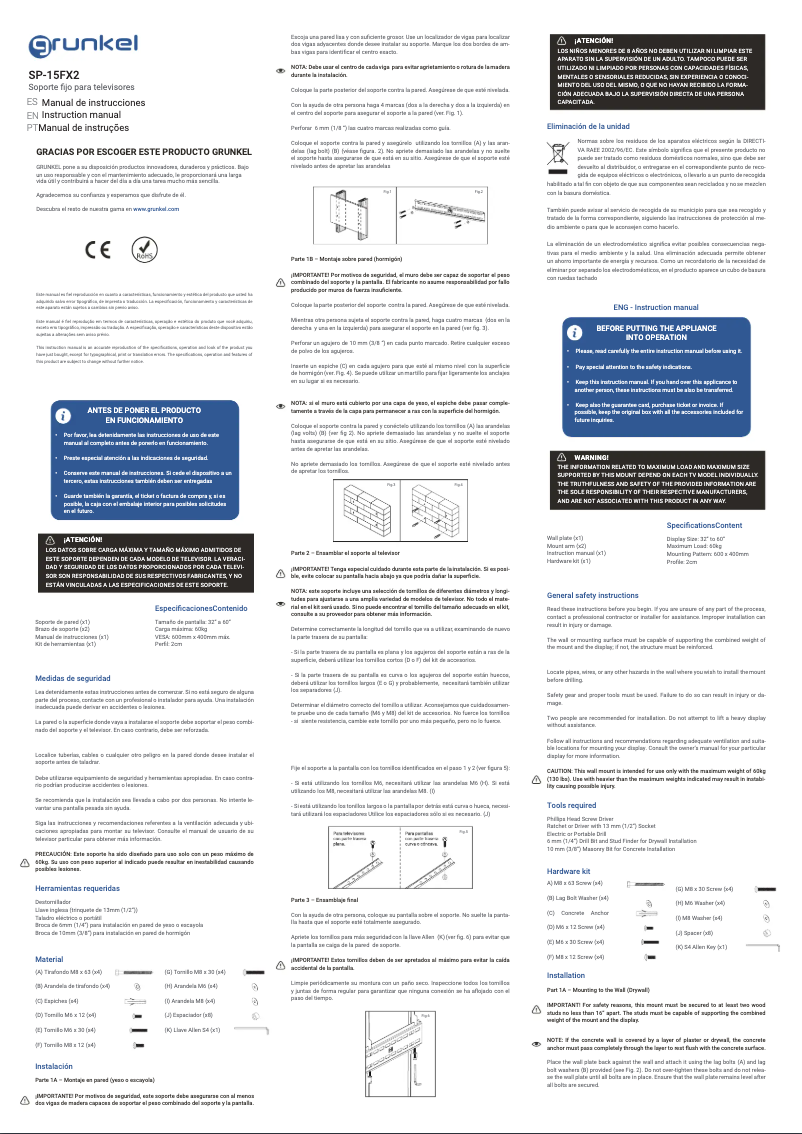 First page image of the manual for SP-15FX-2