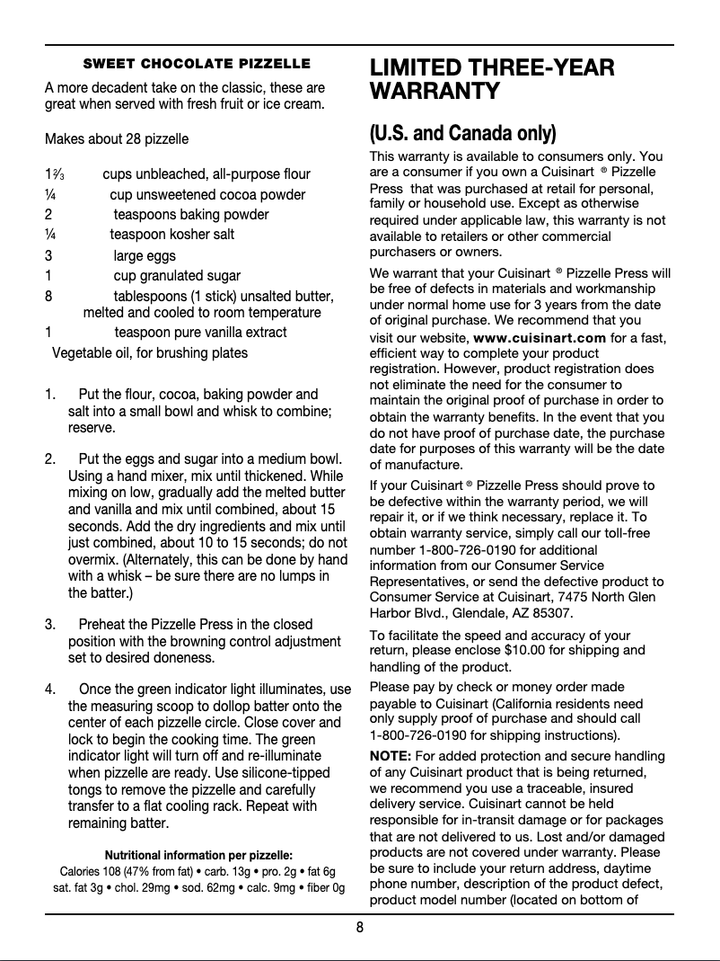 Image de la première page du manuel de l'appareil Pizzelle Press WM-PZ10