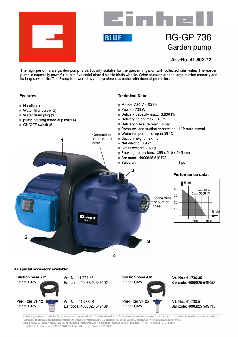 First page image of the manual for BG-GP 736