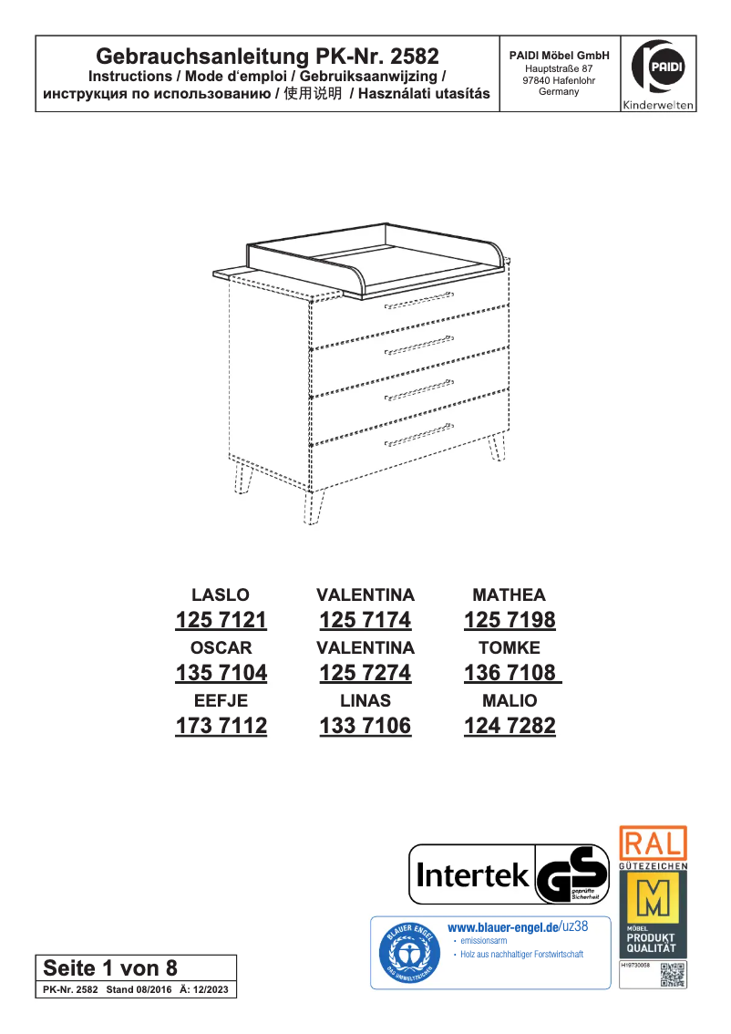 Page 1 of the manual User Manual Paidi Oscar