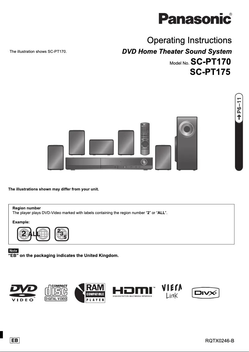 Page 1 of the manual User Manual Panasonic SC-PT175