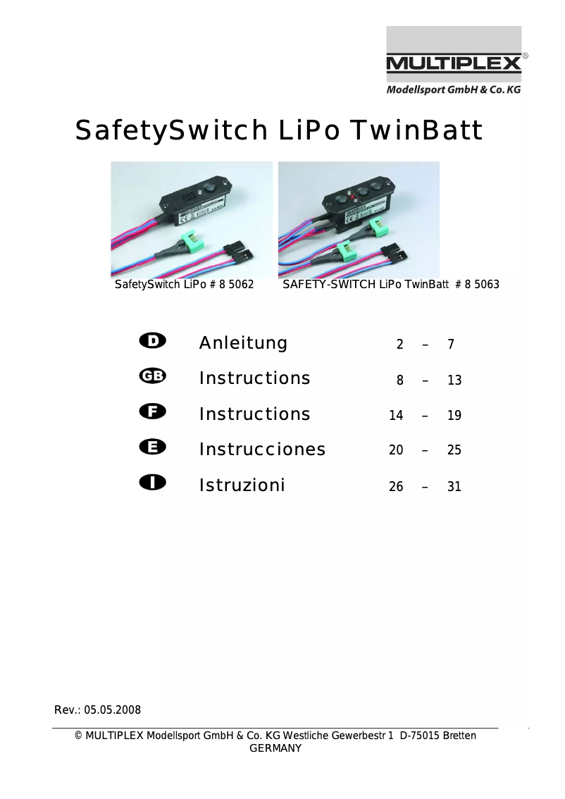 First page image of the manual for Safety-Switch LiPo TwinBatt