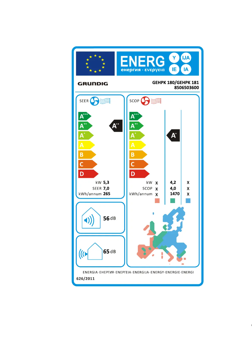 Page 1 of the manual Energy Label Grundig GEHPK 180 / GEHPK 181