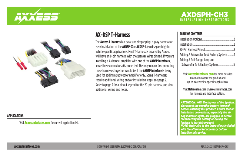 First page image of the manual for AXDSPH-CH3