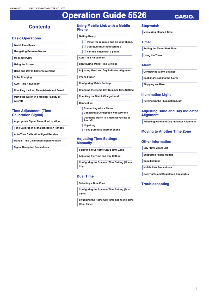 Page 1 of the manual User Manual Casio G-Shock MRG-B1000D-1ADR